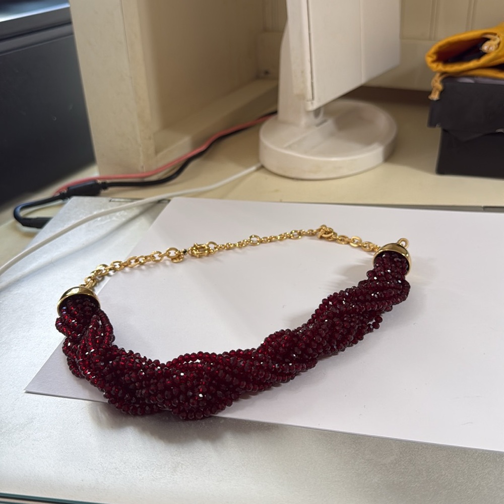 Talbots Garnet Colored Bead Statement Necklace Nw… - image 3